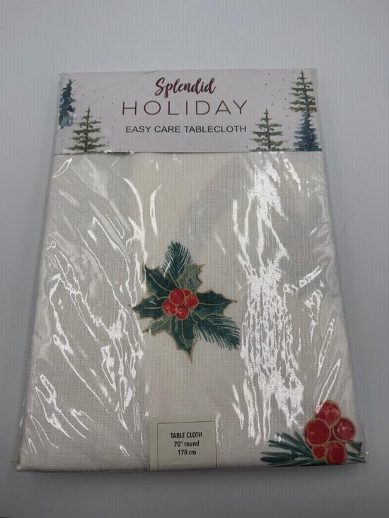 Other - Splendid Holiday 70" Round Christmas Tablecloth – Holly & Pine Berry Print – New